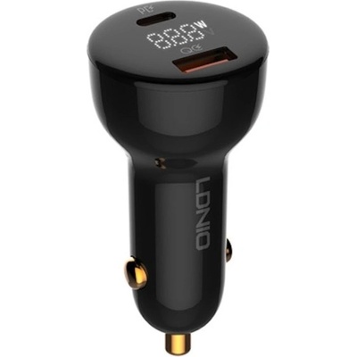 Зарядно за кола с USB-A и USB-C изходи с технология за бързо зареждане и USB-C към USB-C кабел - LDNIO Digital Display Dual Quick Car Charger 100W (черен) (C101)