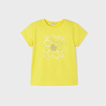 MAYORAL Тениска с къс ръкав basic за момиче с цветя и камъни в жълто Майорал