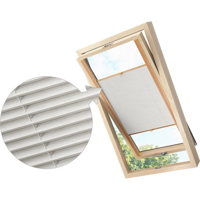Zebra-shop Zastiňující roleta Plissé pro střešní okno Bílo Šedý melír PD304 Velux P06 borovice
