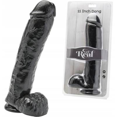 ToyJoy Get Real 11 Inch čierne veľké dildo s prísavkou a semenníkmi 28,5 x 6,2 cm