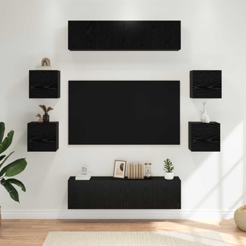 vidaXL Комплект ТВ шкаф 8 pcs 120 x 30 x 30 см Черен дъб (3438613)