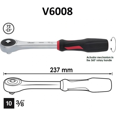 Vigor - Германия Тресчотка 3/8" с въртяща се дръжка ; vigor v6008