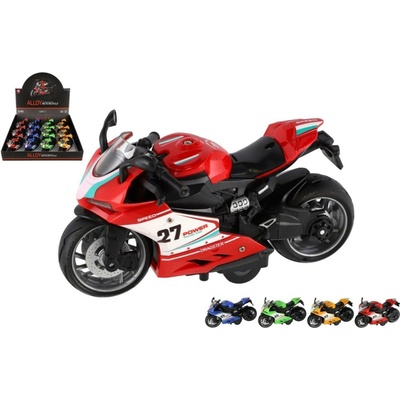Teddies Motorka cestná plast 13cm na spätné natiahnutie na batérie so svetlo, zvukom 4 farby 00800381