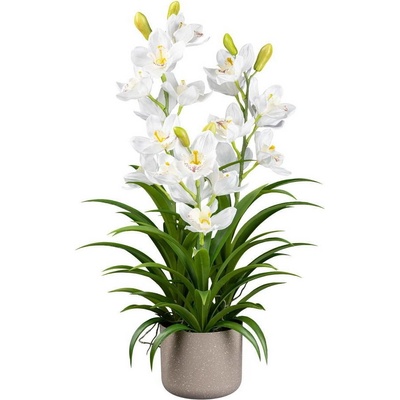 Umelá kvetina Cymbidium bílá v květináči, 70cm