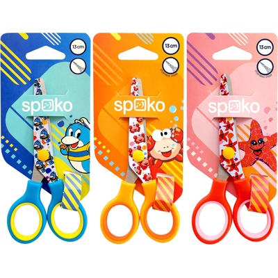 SPOKO nožnice školské s potlačou, 13 cm, okrúhla špička, symetrické, farebný mix