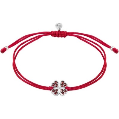 Zlatnictví Zlatíčko stříbrný náramek Shamballa čtyřlístek s granáty 1605568 Červený