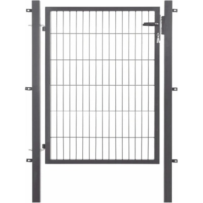 Kovový plot s jednoduchou brankou pro dvojité pletivové panely, antracitový rám, 120 cm x 100 cm