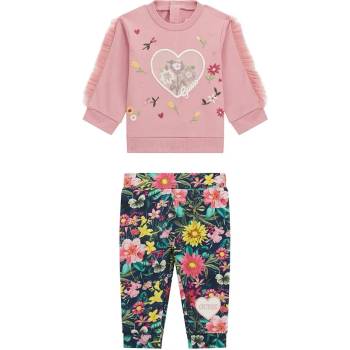 Guess Комплект розова блуза с детайли и клин с цветя за бебе момиче Guess