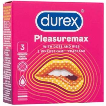 Durex Pleasuremax 3 бр оребрени презервативи със стимулиращи релефни точки и силиконов лубрикантен гел