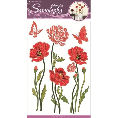 Samolepky na zeď vlčí máky s motýli 1380, 60x33 cm – Zboží Dáma