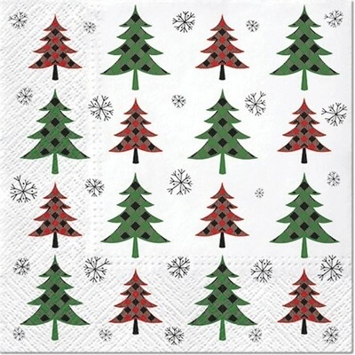PAW2 Papírové ubrousky PAW Christmas Tree Check Red and Green 20 ks 33x33cm