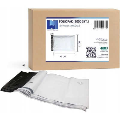 Plastové obálky A3 31x42 cm, LDPE 55 mikronů, karton 1000 ks