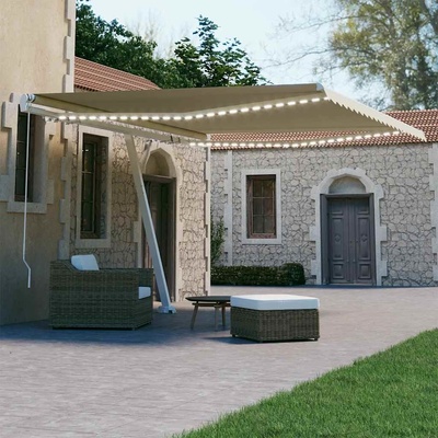 ZBXL Ručně zatahovací markýza s LED světlem 400 x 300 cm krémová