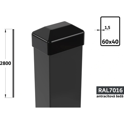 Plotový stĺpik 280 cm, 60×40×1,5 mm, antracitová šedá