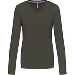 Kariban v-neck k382 / Дамска тениска с дълъг ръкав - тъмно каки xl (20k38207204)