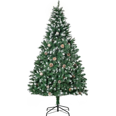 Umělý vánoční stromek HOMCOM 180 cm, borovice, umělá, s 59 šiškami, sníh, 1111 konců, pro interiér