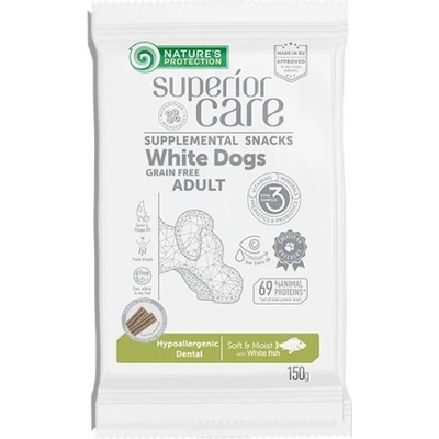 Nature's Protection DOG - Superior Care White Dogs Hypoallergenic Dental, лакомство за кучета с бяла риба - хипоалергенно, за дентална грижа, за бели кучета 150 гр, Литва - 125103