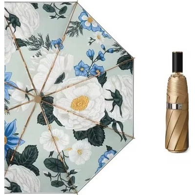 Titanový dvouvrstvý deštník s ochranou proti UV zlatý s bílými květy