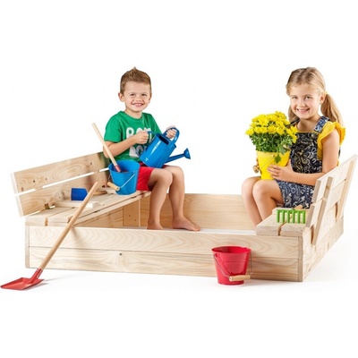 Woody Pieskovisko natur s krytom 2 lavice 121 x 121 x 32,5 cm