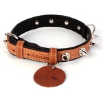 COLLAR Кожен нашийник soft с шипове - 30 - 39см, 20мм, кафяво-черен