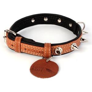 COLLAR Кожен нашийник soft с шипове - 30 - 39см, 20мм, кафяво-черен