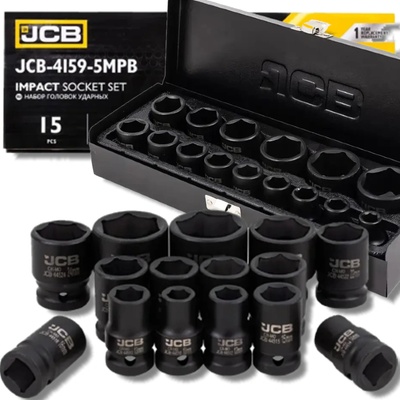 JCB JCB Súprava rázových hlavíc 1/2", 6-hranná, Cr-Mo, 15 ks, 10–32 mm
