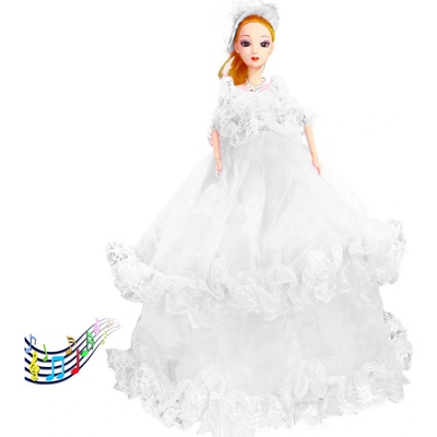 Torch 8001-WE DOLL Hrající v šatech s kloboukem pro holčičky 29 cm bílá