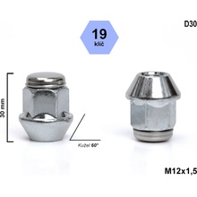 Kolová matice M12x1,5 kužel , klíč 19, D30 výška 30 mm