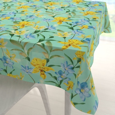 Biante Teflonový čtvercový ubrus TF-082 Žluto-modré lilie na mintovém 110x110 cm