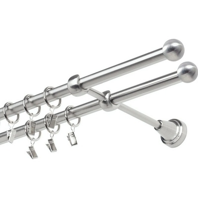 OK-GarnýžeCZ Garnýž kovová dvouřadá 19mm Koule nerez 210 cm do stěny / kroužky s žabkou