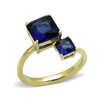 Šperky4U Zlacený ocelový prsten tmavě modré zirkony OPR1647