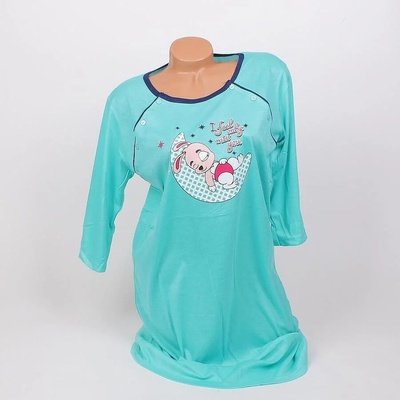 Нощница за кърмачки в ментов цвят с 3/4 ръкав и зайче