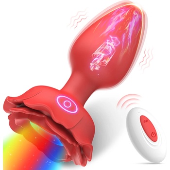 SuperLove Horny Rose Light-Up Vibrating Butt Plug with Remote Red
