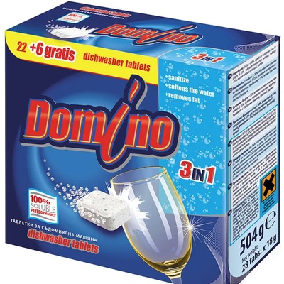 DOMINO таблетки за съдомиялна машина, 3in1, 22+6 подарък