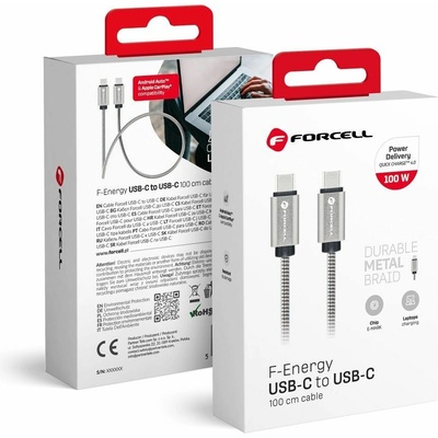 Forcell C239 USB-C na USB-C QC4.0 5A/20V PD100W, 1m, stříbrný
