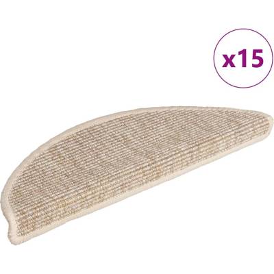 vidaXL Schodové rohože 15 ks 56 x 17 x 3 cm světle béžové, půlkulaté