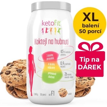 KetoFit Cookies proteinový koktejl KetoFit pro rychlé hubnutí 1 260 g, 50 porcí