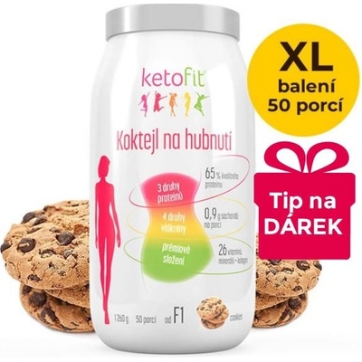 KetoFit Cookies proteinový koktejl KetoFit pro rychlé hubnutí 1 260 g, 50 porcí