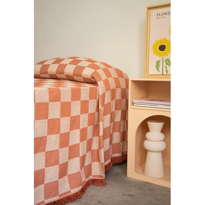 Really Nice Things přehoz na postel dvoulůžko v béžovo-cihlové barvě Terracota Checkerboard 240 x 240 cm