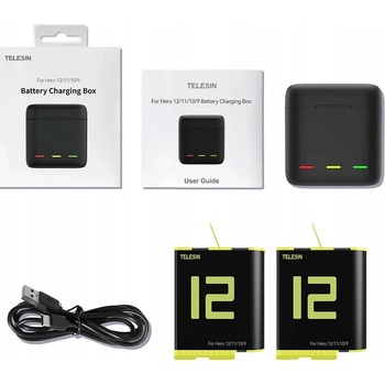 Telesin 3-slot nabíječka + 2 baterie set pro GoPro Hero 9/10/11 GP-BNC-901-B