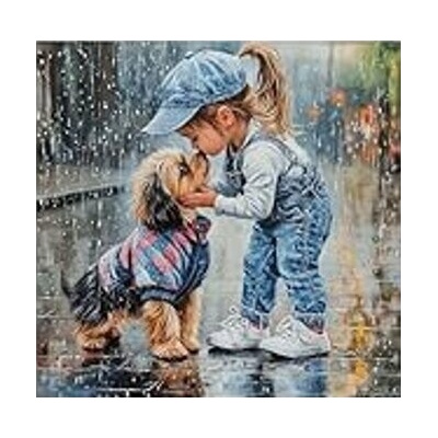 Norimpex diamantové malování Dívka s pejskem v dešti 30 x 40cm