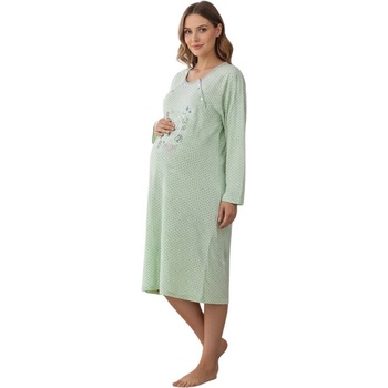 Светлозелена макси нощница за кърмачки с бебе и звезди