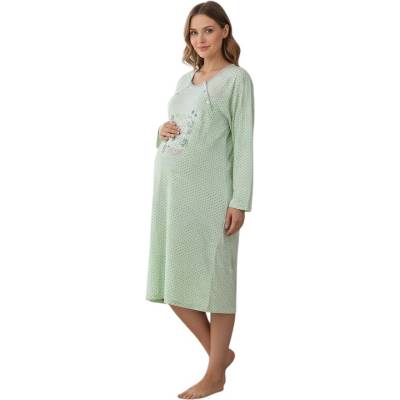 Светлозелена макси нощница за кърмачки с бебе и звезди