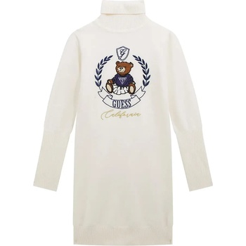 Guess Плетена рокля поло в мръсно бял цвят за момиче с бродирано мече Guess