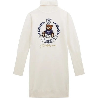 Guess Плетена рокля поло в мръсно бял цвят за момиче с бродирано мече Guess