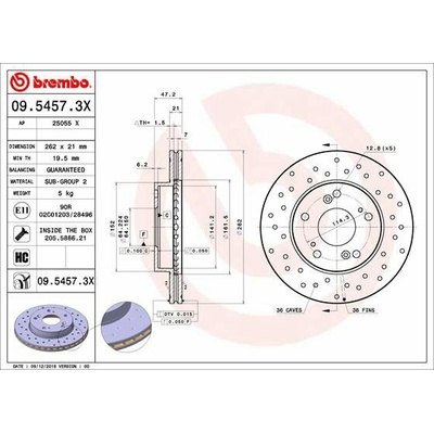 BREMBO brzdový kotúč 09.5457.3X, súprava 2 ks