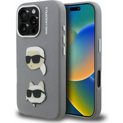 KARL LAGERFELD Зърнест PU K&CH Глави Заден Капак за iPhone 16 Pro Max Сив Karl Lagerfeld | Lilav | ЖЕНИ | UNI