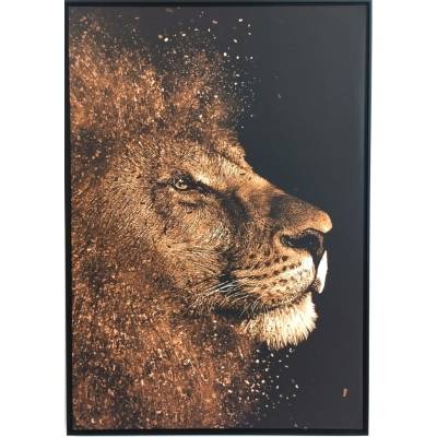 Bondecor Obraz na plátně v rámu černozlatý "Hlava lva" 59x84cm