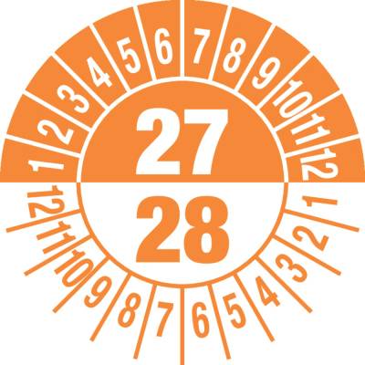 Kontrolná nálepka 27/28, oranžový, samolepka, 25 mm, BJ = 5 x 15 ks