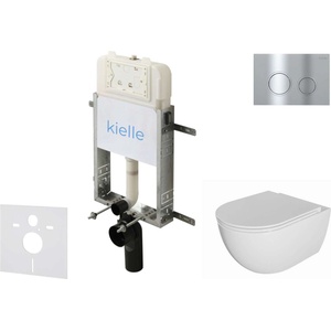 kielle Genesis New - Комплект структура за вграждане, тоалетна чиния Oudee, Rimless, SoftClose седалка и бутон Gemini New II, лъскав хром 30528SZ05 (30528SZ05)